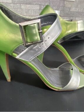 Michael Antonio Green and Silver Open-Toe Mid-Heel Sandals
